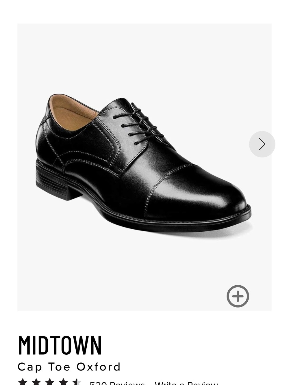 Florsheim Midtown Cap Toe Oxford Leather Dress Shoe - Black Size 11